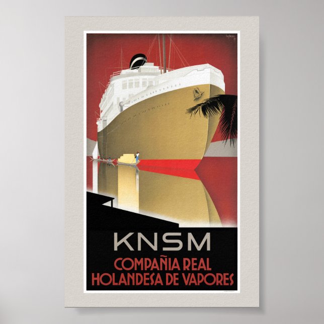 Pays-Bas Affiche de voyage vintage KNSM restaurée (Devant)