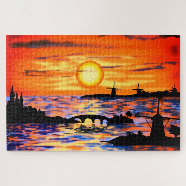Pays-Bas paysage coucher de soleil puzzle puzzle (Horizontal)