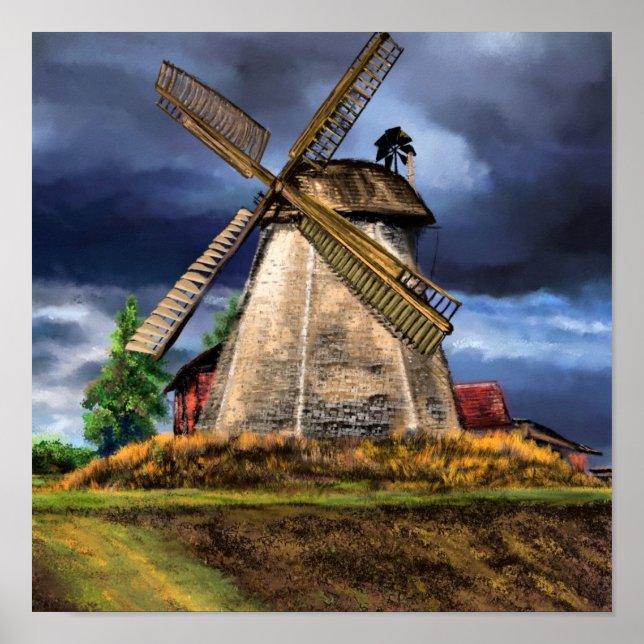 Pays-Bas Paysage Windmill Poster Peinture (Devant)
