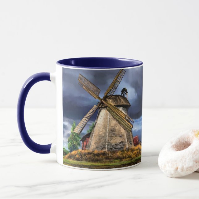 Pays-Bas Windmill Landscape Mug (Avec donut)
