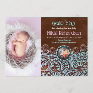 pays brun turquoise Faire-part de naissance ouest