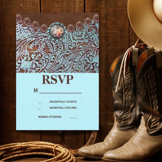 pays brun turquoise mariage occidental RSVP (turquoise brown country western wedding RSVP)