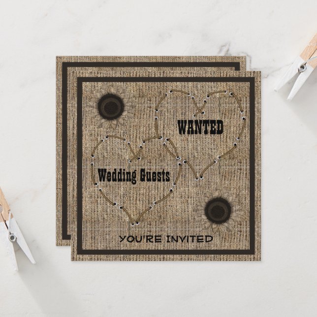 Pays Burlap Occidental Mariages Invitations (Devant/Arrière en situation)