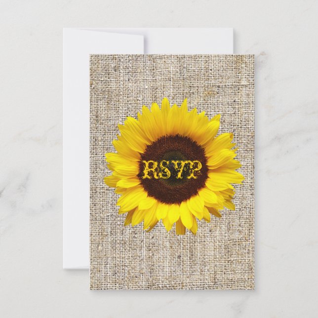 Pays Burlap Sunflower Wedding Réponse RSVP (Devant)