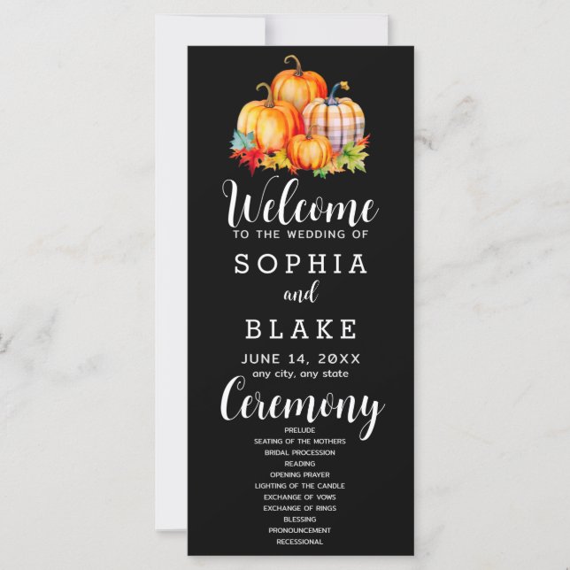 Pays Citrouilles Plaid Fall Black Wedding Programm (Devant)