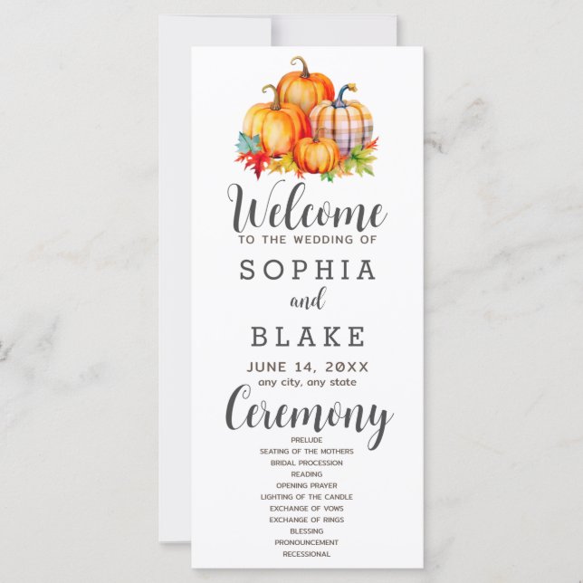 Pays Citrouilles Plaid Fall White Wedding Programm (Devant)