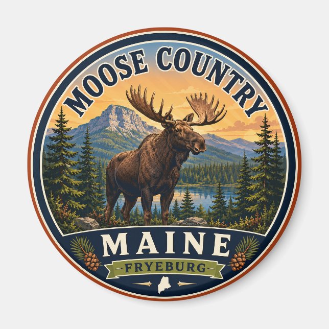 Pays de l'orignal Fryeburg Maine Aimant Rond (Devant)
