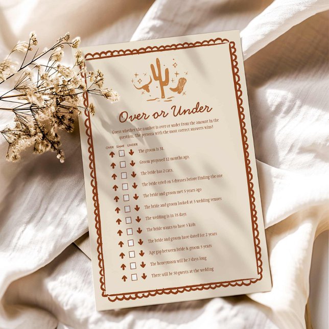 Pays de l'Ouest au-dessus ou sous la mariée (Rustic Country Over or Under Bridal Shower Game)