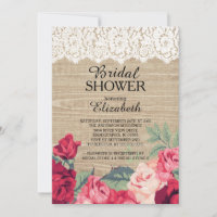 Pays dentelle Rose bois nuptiale douche Invitation