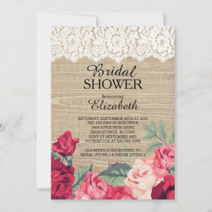Pays dentelle Rose bois nuptiale douche Invitation