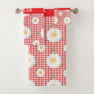 Pays En vichy rouge avec marguerites blanches