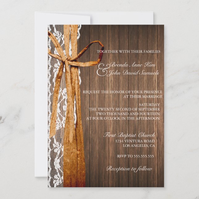 Pays Faire-part de mariage de dentelle rustique (Devant)