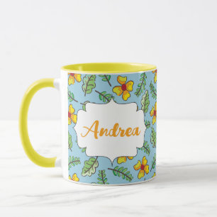 Pays Fleurs jaunes et Feuilles nom Mug