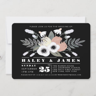 Pays Florals Mariage Black & White Invitations