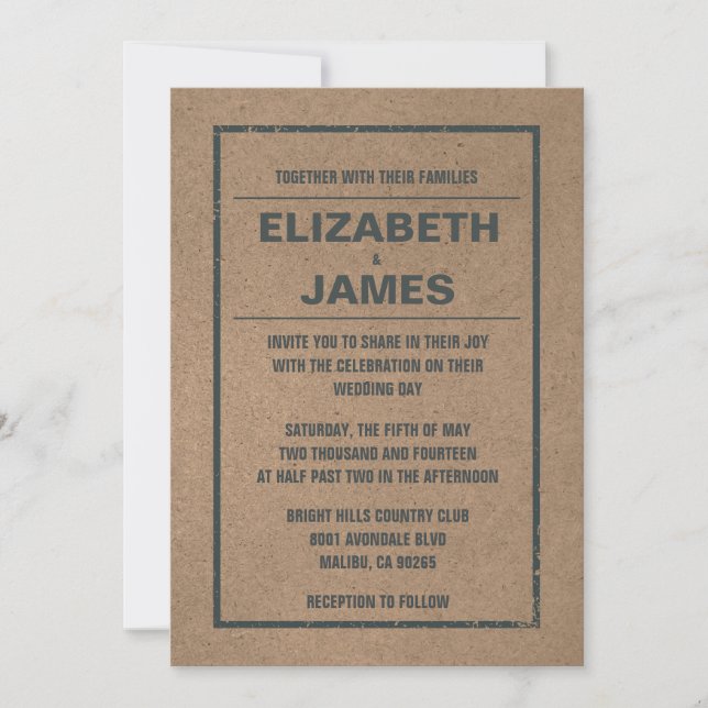 Pays Invitations de mariage rustique (Devant)
