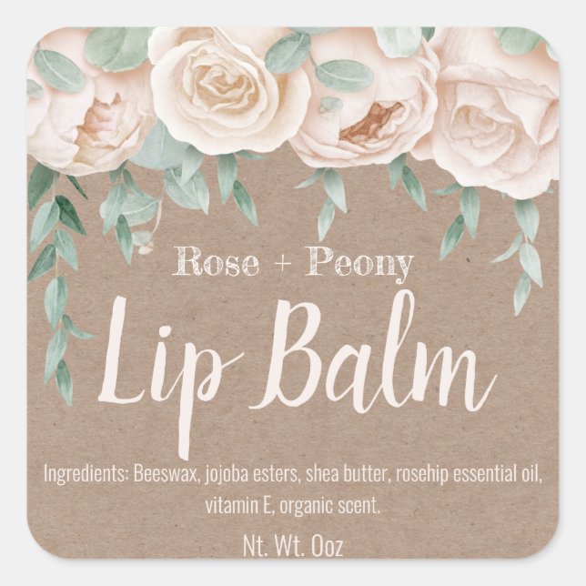 Pays Kraft Rose Roses Lip Balm Tube Étiquettes (Devant)