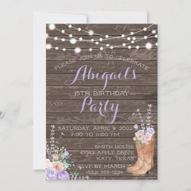 Pays Lavendar Fleurs Lilac Wood Invitation (Devant)
