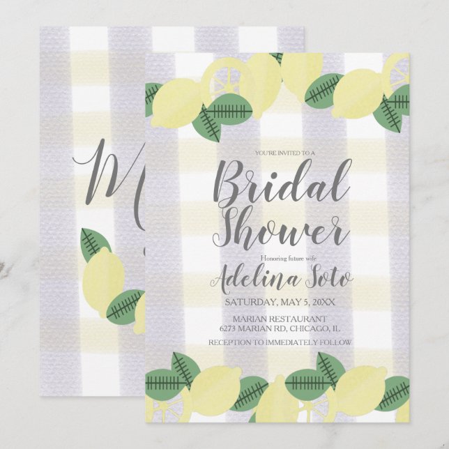 Pays Lemon Boho Aquarelle Carreaux Invitation de M (Devant / Derrière)