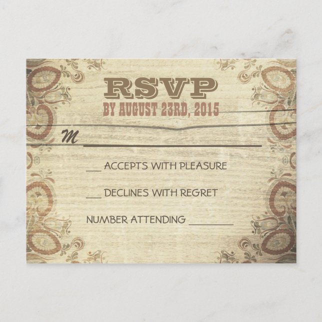 Pays mariage rustique cartes postales RSVP (Devant)