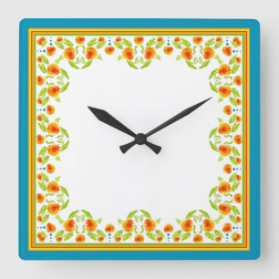 Pays Marigolds Frontière Carré Horloge murale