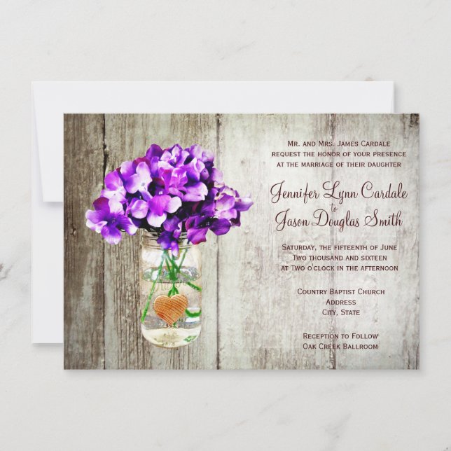 Pays Mason Jar Hydrangea Invitations de mariage (Devant)