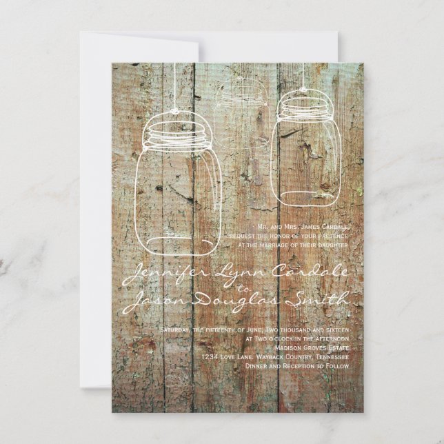 Pays Mason Jars Grange Bois Mariage Invitations (Devant)