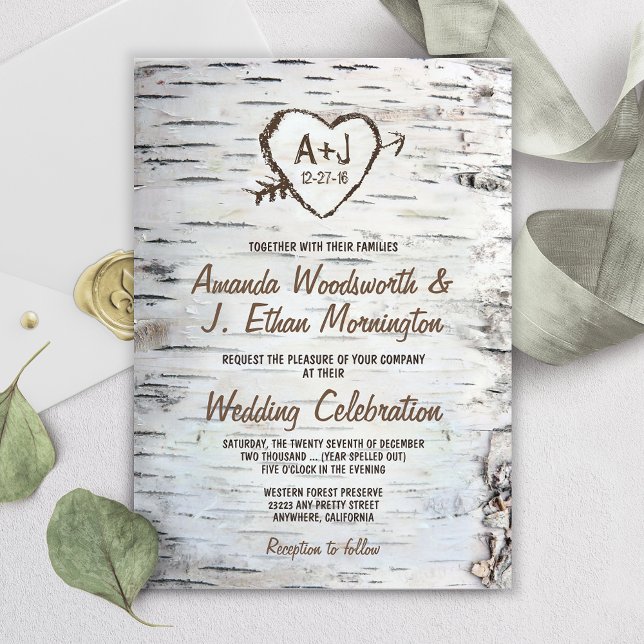 Pays Rustic Birch Tree Bark Mariage Invitations (Créateur téléchargé)