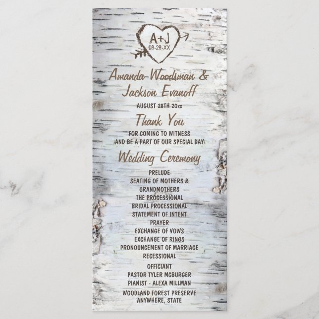 Pays Rustic Birch Tree Bark Programmes de mariage (Devant)