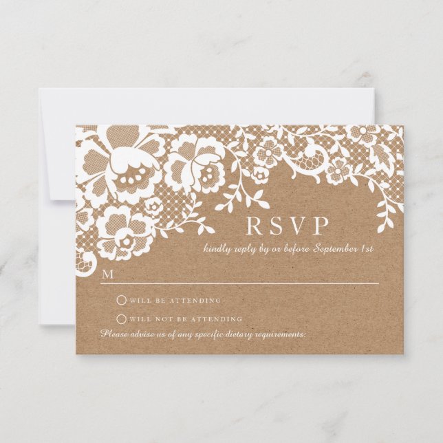 Pays Rustic Lace Wedding RSVP (Devant)