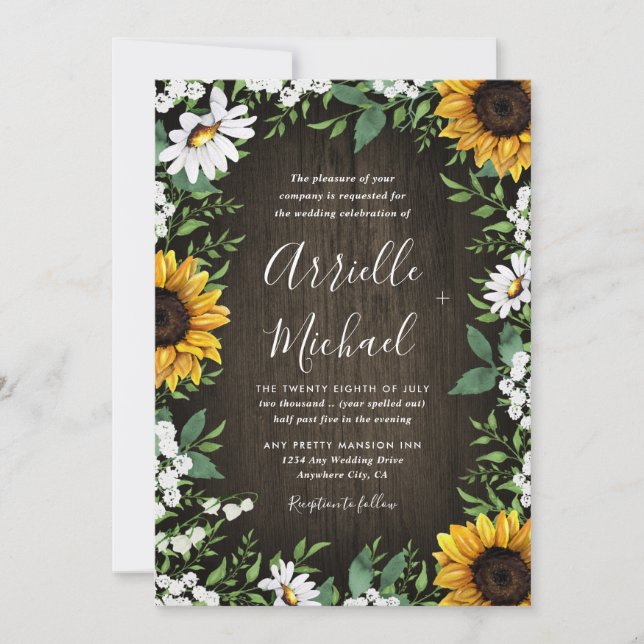 Pays Rustic Sunflower Daisy Invitations de mariage (Devant)