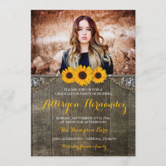 Pays Rustic Sunflower Graduation Photo Invitation