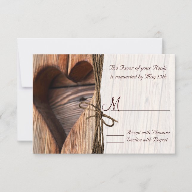 Pays rustique Bois Coeur Twine Mariage RSVP (Devant)