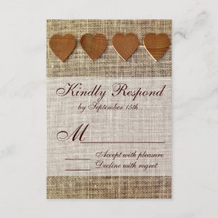 Pays rustique Coeurs en bois Burlap Mariage RSVP