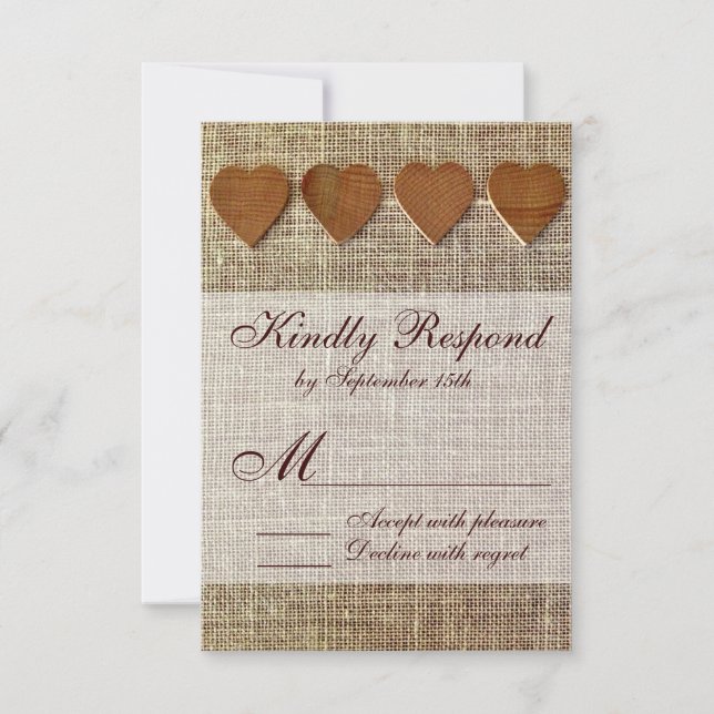 Pays rustique Coeurs en bois Burlap Mariage RSVP (Devant)