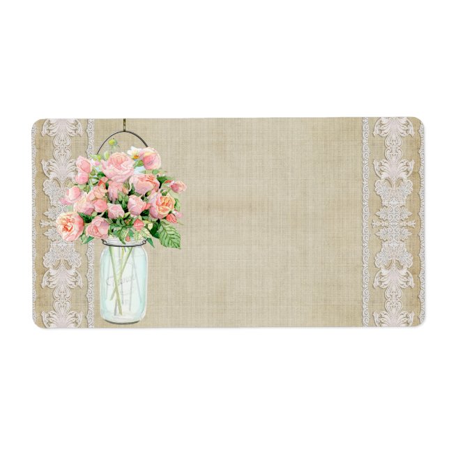 Pays rustique étiquette Mason Jar Blush Roses Rose (Devant)