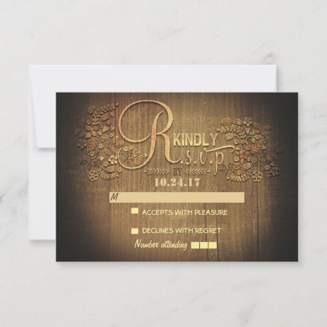 PAYS RUSTIQUE mariage de bois floral cartes RSVP (Devant)