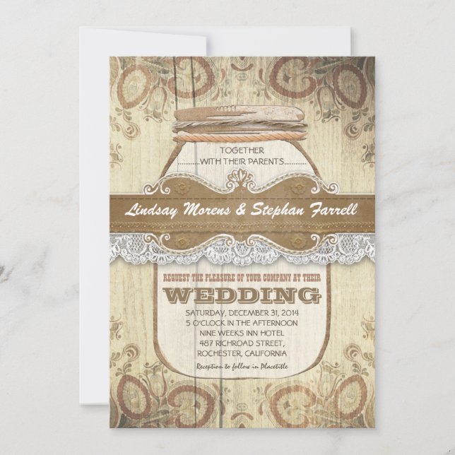 pays rustique mason jar invitations de mariage (Devant)