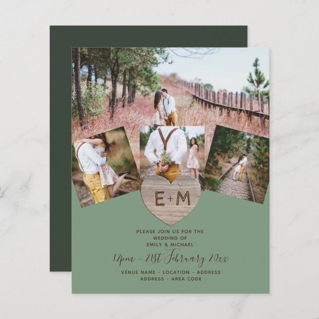 Pays Rustique Photo Carved Heart Monogramme Mariag (Devant / Derrière)