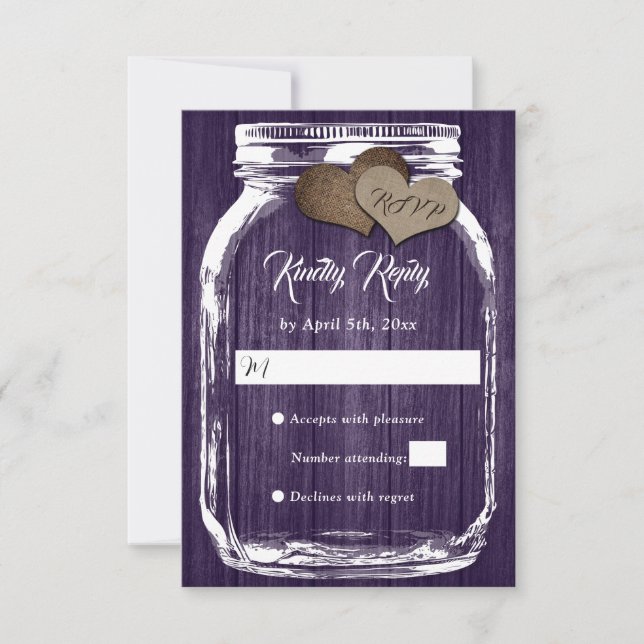 Pays rustique Purple Mason Jar Mariage RSVP (Devant)