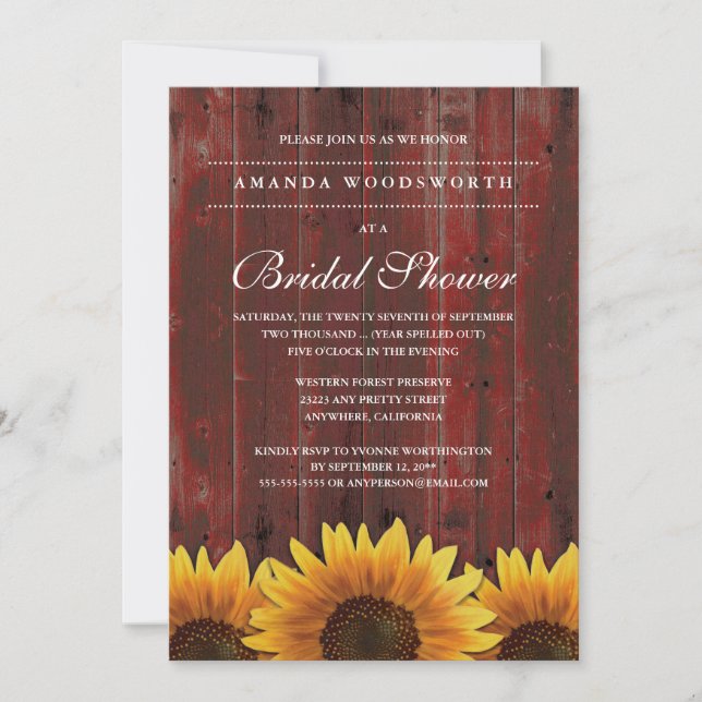 Pays Rustique Tournesol Bridal Invitations de douc (Devant)