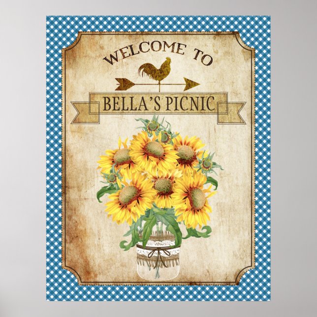 Pays Tournesol bleu En vichy affiche (Devant)