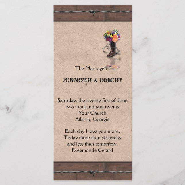 Pays Western Barbed Wire Wedding Programme (Devant)