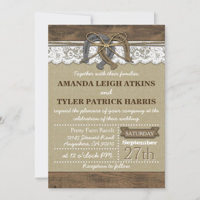Pays Western Horseshoe Invitations de mariage (Devant)