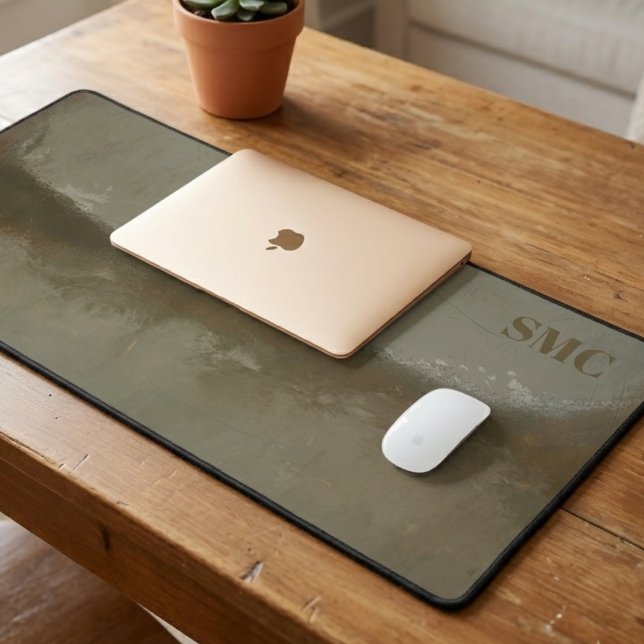 Paysage Abstrait Minimaliste Monogramme (An earthy abstract landscape desk mat with a monogram for an office refresh or a stylish gift.)