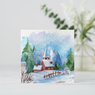 Paysage aquarelle hivernal cosy