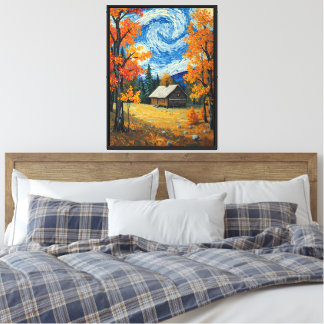 Paysage Automnal de Cabane Rustique Art Impression