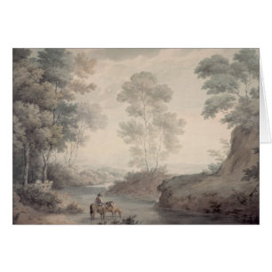 Paysage avec de l'eau rivière et chevaux