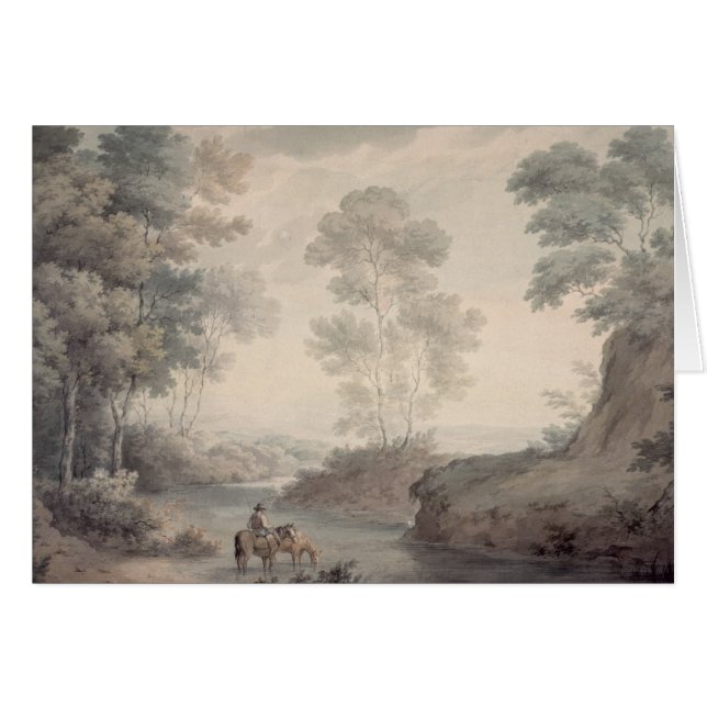 Paysage avec de l'eau rivière et chevaux (Devant horizontal)