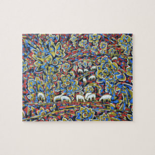 Paysage avec le puzzle très difficile de moutons