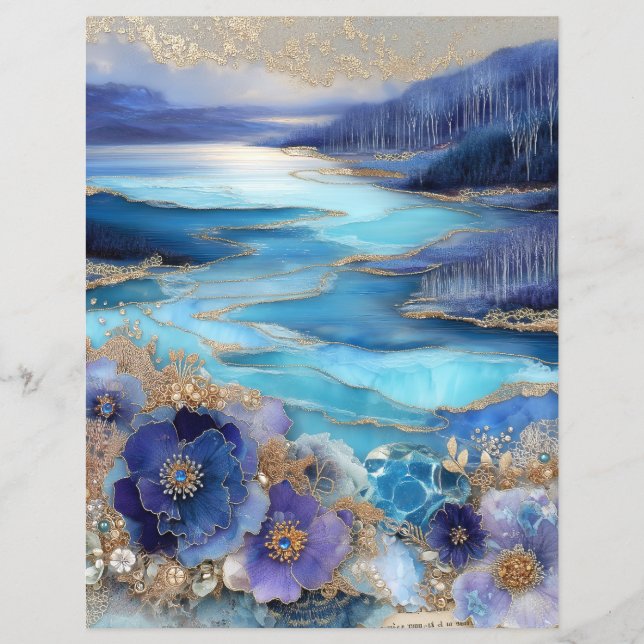 Paysage bleu or Papier pour journal de bricolage s (Devant)